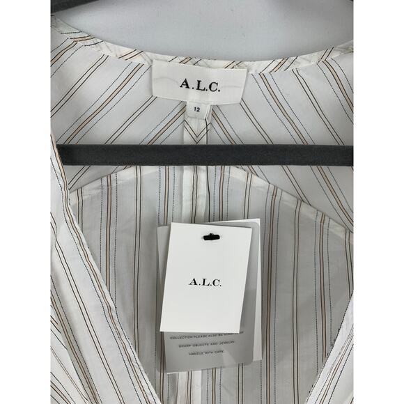 ALC Enzo Striped Puff Sleeve Wrap Dress Women's Size 12 New Cotton Silk - Picture 5 of 9